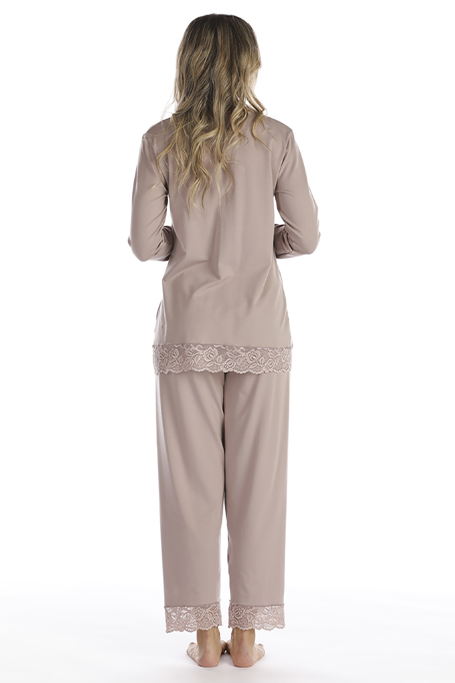 Pigiama lungo in cotone modal e pizzo - immagine 5